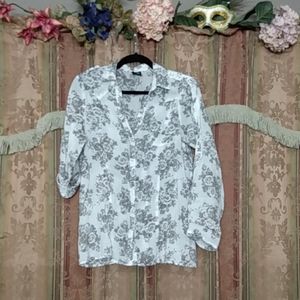 (Vanity) Sheer White Flower Blouse- Size: L